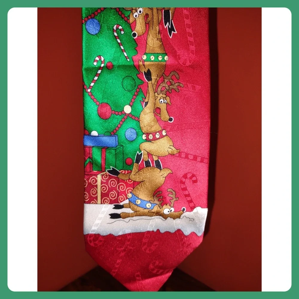 Yule Tie Greetings Christmas Tree Santa Reindeer Holiday Necktie - Picture 4 of 7